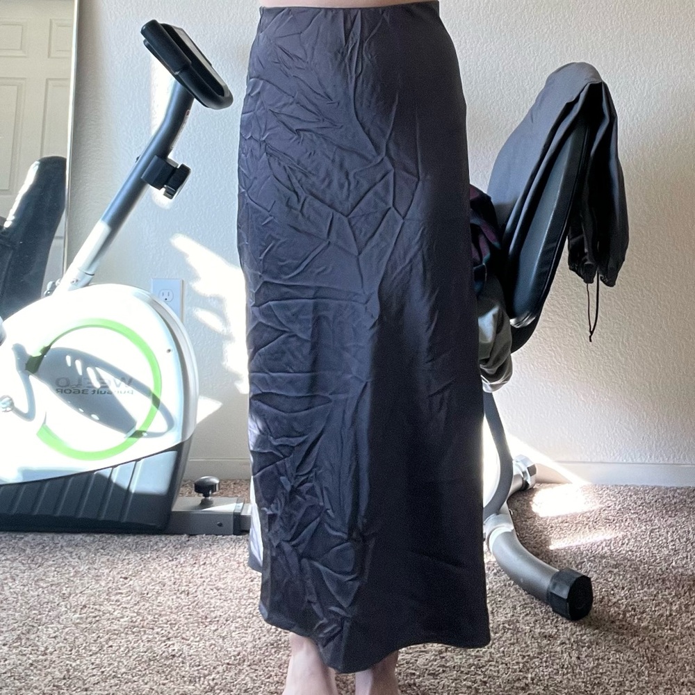 Elegant Gray Silk Maxi Skirt